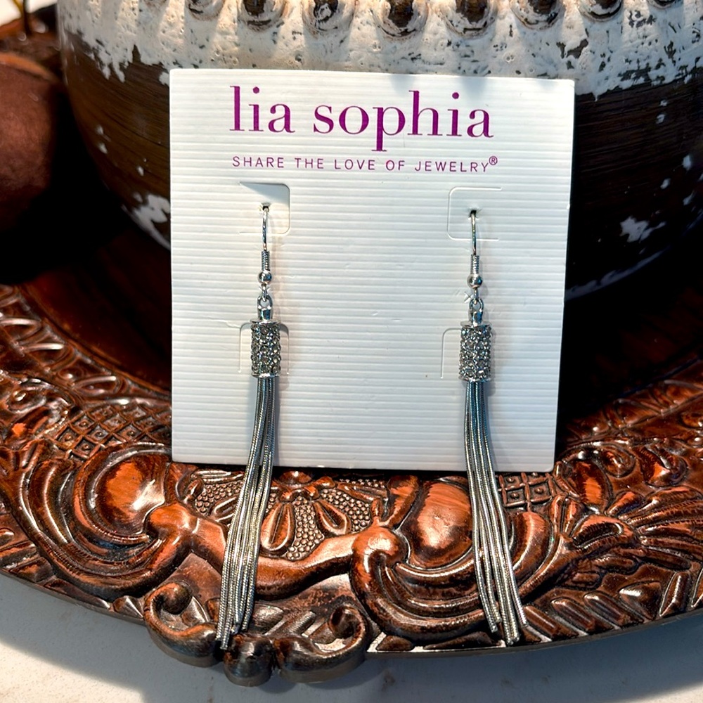 Lia Sophia Silver Rhinestone Dangle Earrings